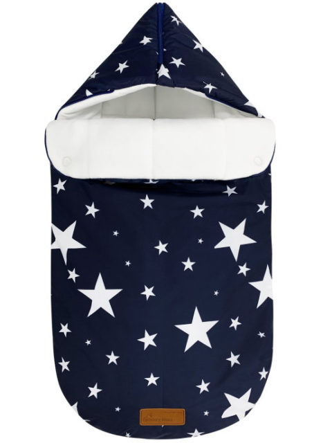 Конверт на выписку утепленный "Звезды" синий с бантом, (от +15 до -5)