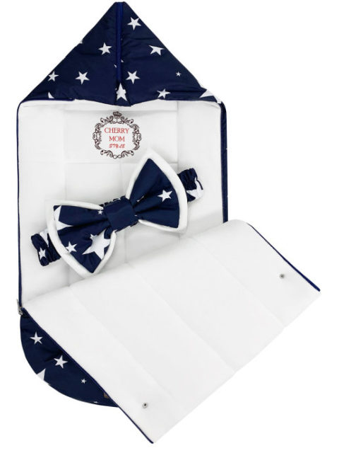 Конверт на выписку утепленный "Звезды" синий с бантом, (от +15 до -5)