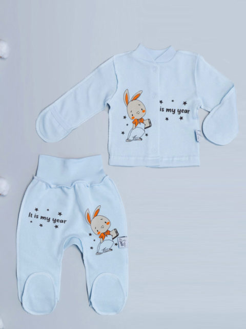 Теплый комплект одежды для новорожденных 2 предмета Зайка-318, голубой