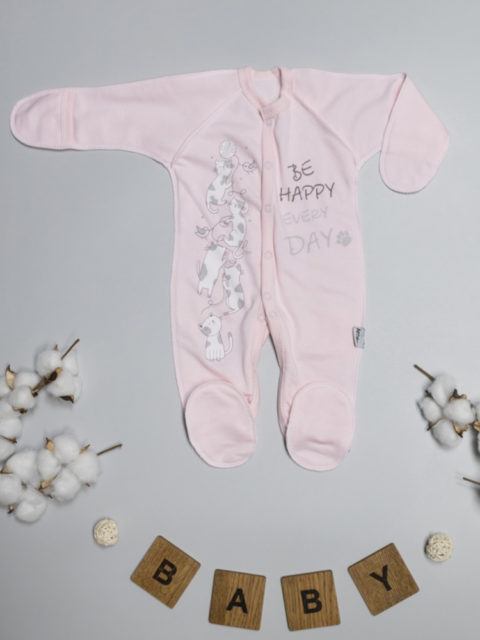 Теплый комбинезон-слип для новорожденных 268 Котики, розовый