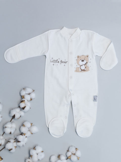 Теплый комбинезон-слип для новорожденных 315 Little bear, молочный