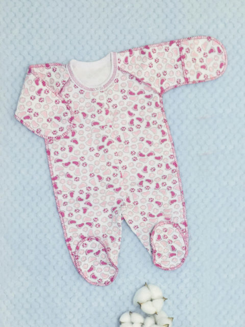 Комбинезон-слип для новорожденных теплый, Лапки розовый