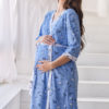 Комплект в роддом халат и сорочка для беременных и кормящих Скоро мама, темно-голубой