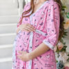 Комплект в роддом халат и сорочка для беременных и кормящих Скоро мама, ярко-розовый