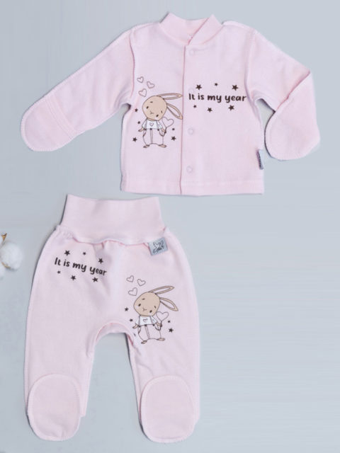 Теплый комплект одежды для новорожденных 2 предмета Зайка-318, розовый
